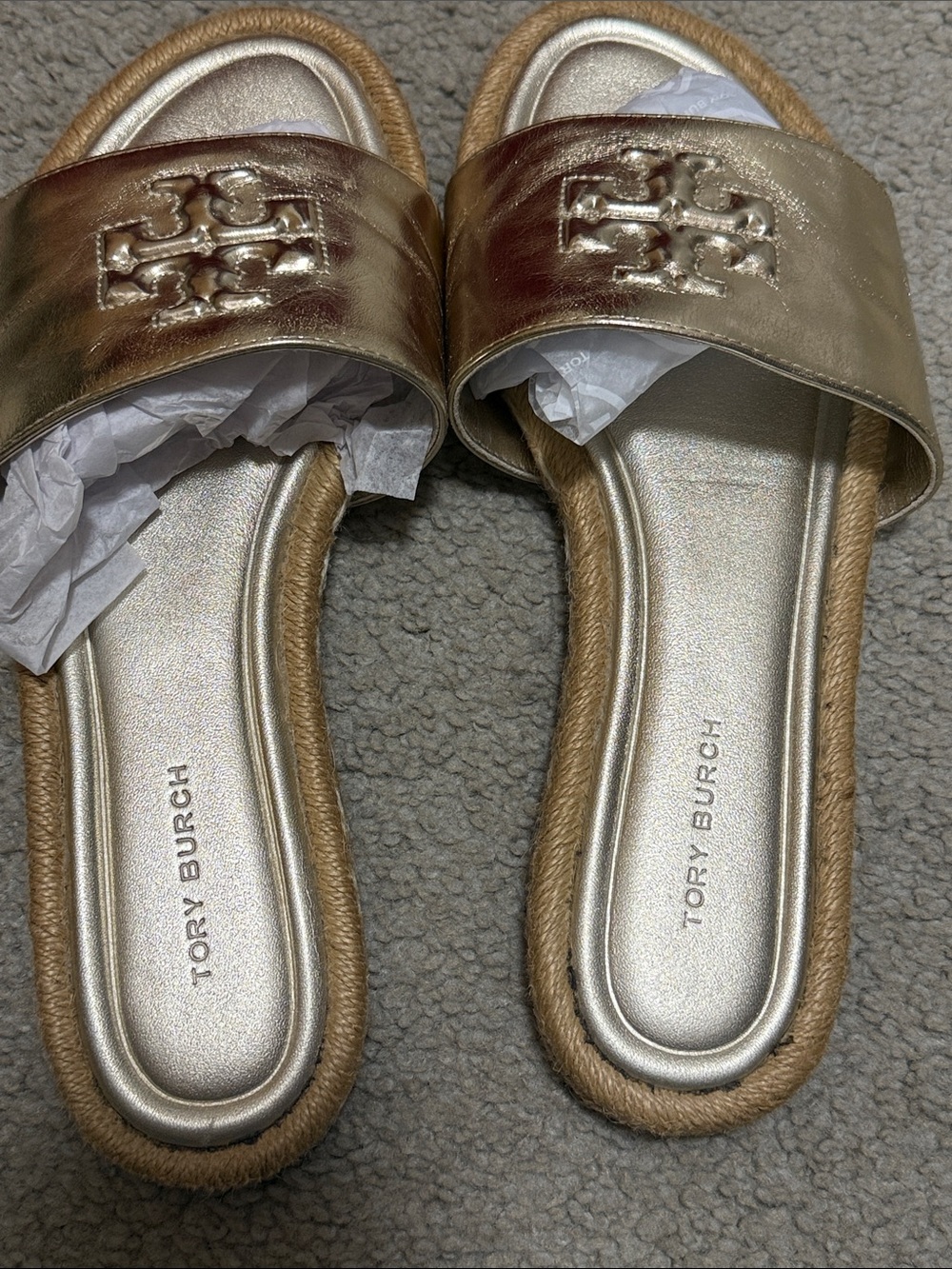 Tory Burch Metallic Logo Slide Sandals - Picture 6 of 8